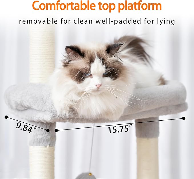 Heybly 65.4-inch Cat Tree with Perches, Basket & Feeding Bowl Station (HCT015)