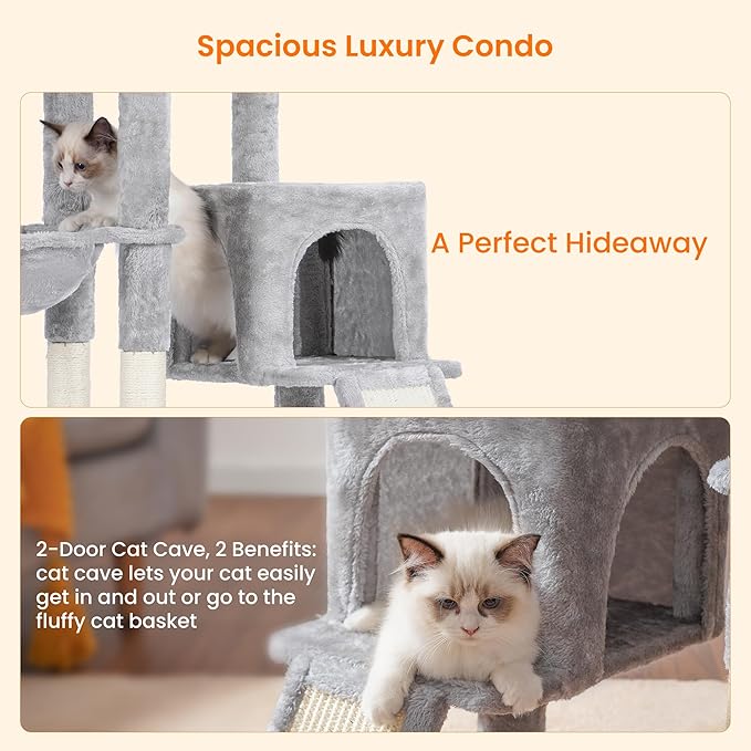 Heybly 42.5-inch Cat Tree with Self‑Groomer Brush (HCT005)